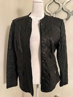 Isaac Mizrahi Black Quilted Leather Jacket